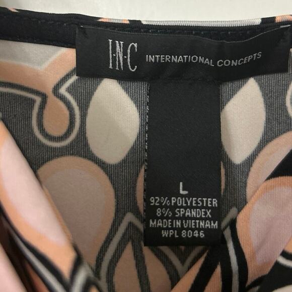 INC Black & Pink Geometric Floral Print Silver Stud Babydoll Maxi Lrg - Picture 9 of 10